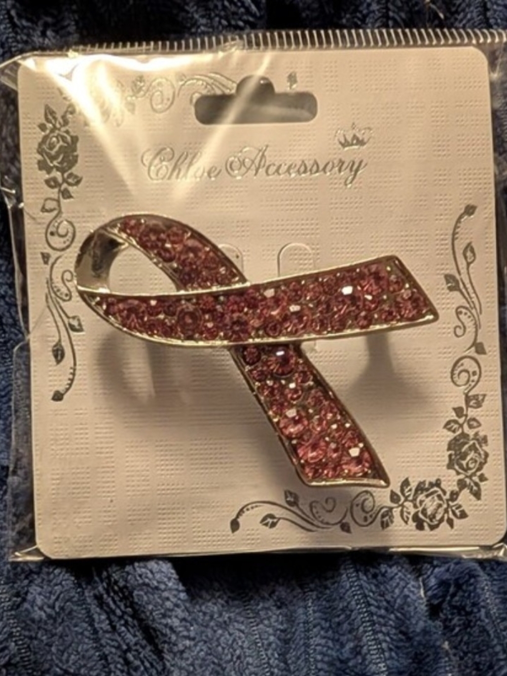 🟢 New Pink Crystal Breast Cancer Pink And Silver Ribbon Brooch
